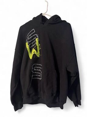 Gildan Black Workwear Hoodie with Neon Yellow Graphic